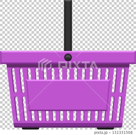 A purple shopping basket with a black handle sits against a dark background for a minimalist look. A purple shopping basket with a black handle sits against a dark background for a minimalist look. 131331508