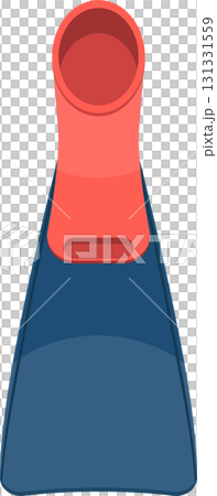 A cartoon image of a swim fin or flipper with a blue blade and coral-colored foot pocket. 131331559