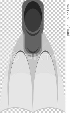 Illustration of a gray swim fin, used for underwater swimming, featuring a black background. 131331560