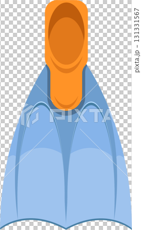 Cartoon drawing of a blue and orange swim fin used for swimming, snorkeling, and scuba diving. 131331567