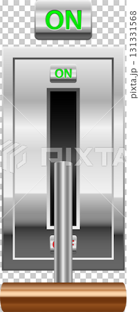 Silver toggle switch in the 'ON' position with green text indicator and bronze handle. 131331568