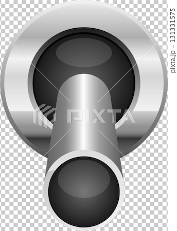 A metallic knob with a cylindrical shape protruding from a rounded base with a polished finish. A metallic knob with a cylindrical shape protruding from a rounded base with a polished finish. 131331575