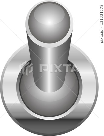 A metallic silver toggle switch is positioned against a stark black background, showcasing industrial design. 131331578