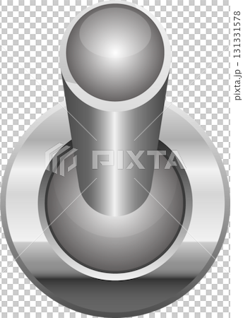 A metallic silver toggle switch is positioned against a stark black background, showcasing industrial design. 131331578