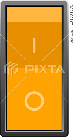 An orange switch with a gray border displays symbols for on and off functionality. Power control. An orange switch with a gray border displays symbols for on and off functionality. Power control. 131331579