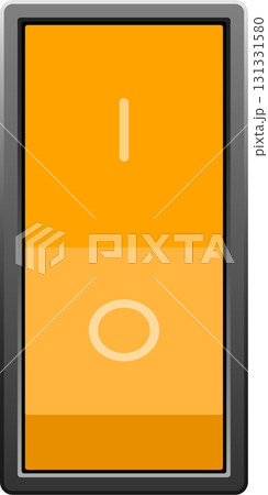 An orange-colored power switch with vertical line, circle and grey frame over a white background. An orange-colored power switch with vertical line, circle and grey frame over a white background. 131331580