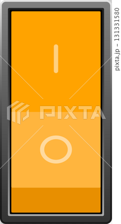An orange-colored power switch with vertical line, circle and grey frame over a white background. An orange-colored power switch with vertical line, circle and grey frame over a white background. 131331580
