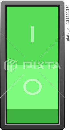 Illuminated green switch, indicating a device is powered on and functioning, ready for operation. 131331584