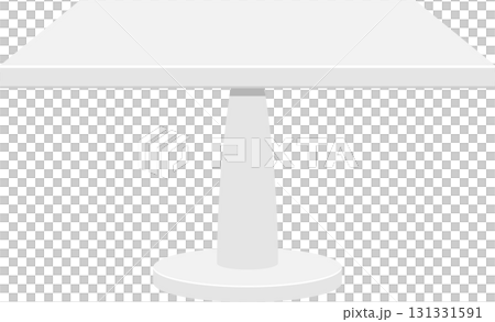 A simple illustration of a white, square table with a single pedestal leg on black background. A simple illustration of a white, square table with a single pedestal leg on black background. 131331591