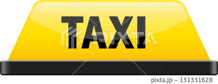 Illuminated yellow taxi rooftop sign in black letters against a dark background. Transportation. Illuminated yellow taxi rooftop sign in black letters against a dark background. Transportation. 131331628