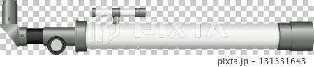 Illustration of a telescope used for astronomical observation, depicted against a black backdrop. 131331643