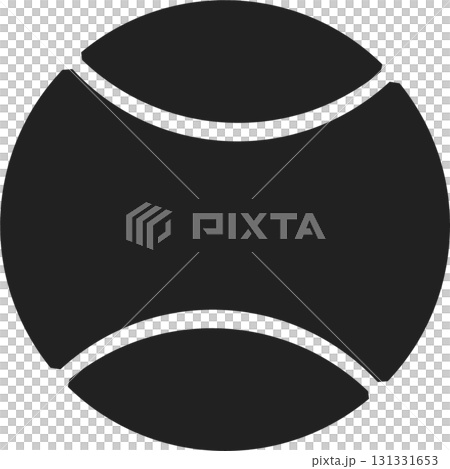 A solid black stylized ball with curved lines against a black background illustration. 131331653