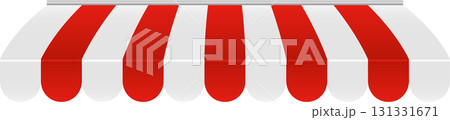 Red and white striped awning illustration, classic market stall style, shop cover for outdoor sales. 131331671