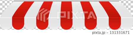 Red and white striped awning illustration, classic market stall style, shop cover for outdoor sales. 131331671