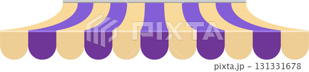 A striped awning, alternating bands of tan and purple, adds visual interest and provides cover. 131331678