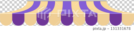 A striped awning, alternating bands of tan and purple, adds visual interest and provides cover. 131331678