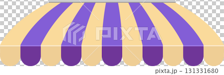 Stripped awning with purple and tan. Provides shade and weather protection for a business space. 131331680