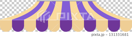 Striped awning in purple and beige, architectural design provides shade and adds visual interest. Striped awning in purple and beige, architectural design provides shade and adds visual interest. 131331681
