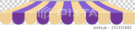 A vibrant shop awning with alternating beige and purple stripes, creating a classic storefront appeal. 131331682
