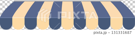 A blue and light-yellow striped awning casts a cool shade over a storefront or market stand. A blue and light-yellow striped awning casts a cool shade over a storefront or market stand. 131331687