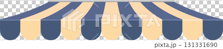 Stripped awning with blue and beige coloring. The image has a grey trim on top the awning. Stripped awning with blue and beige coloring. The image has a grey trim on top the awning. 131331690