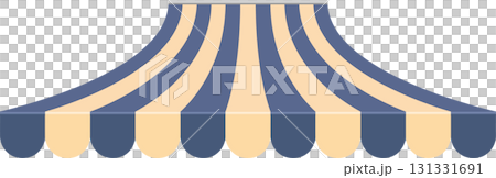 Blue and beige striped canopy awning over a marketplace stall or store, shielding from sun and rain. 131331691