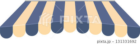 Illustration of a blue and yellow striped awning, offering shade, with a scalloped edge. Illustration of a blue and yellow striped awning, offering shade, with a scalloped edge. 131331692