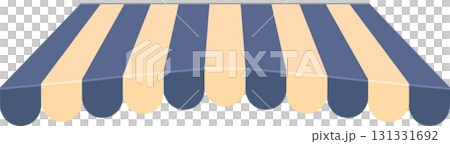 Illustration of a blue and yellow striped awning, offering shade, with a scalloped edge. Illustration of a blue and yellow striped awning, offering shade, with a scalloped edge. 131331692