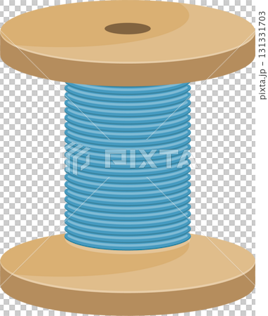 Wooden spool with blue thread: Crafting essential, DIY projects, sewing, textile art. Wooden spool with blue thread: Crafting essential, DIY projects, sewing, textile art. 131331703