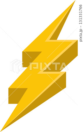 Golden yellow lightning bolt symbol against a black background, representing energy and power. 131331766