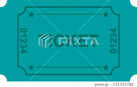 A teal-colored ticket with the word "TICKET" printed on it, and "01234" listed vertically. 131331788