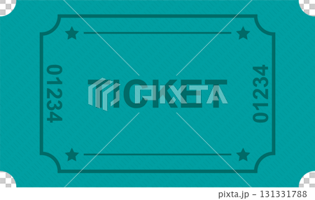 A teal-colored ticket with the word "TICKET" printed on it, and "01234" listed vertically. 131331788