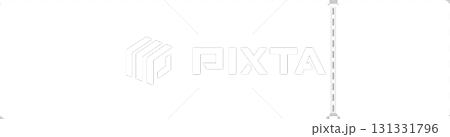 A white, rectangular ticket with rounded corners and a perforated vertical line on the right. A white, rectangular ticket with rounded corners and a perforated vertical line on the right. 131331796