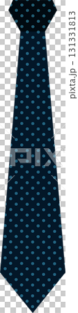 A dark blue tie with light blue polka dots on a black background, long and angular style 131331813