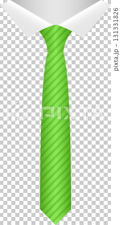 A crisp white shirt collar frames a vibrant green tie featuring a subtle striped design. A crisp white shirt collar frames a vibrant green tie featuring a subtle striped design. 131331826