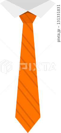 An orange tie with diagonal stripes attached to a crisp white shirt collar, business attire. An orange tie with diagonal stripes attached to a crisp white shirt collar, business attire. 131331831