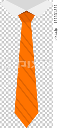 An orange tie with diagonal stripes attached to a crisp white shirt collar, business attire. An orange tie with diagonal stripes attached to a crisp white shirt collar, business attire. 131331831