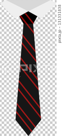 Striking red stripes punctuate a stark black tie beneath a crisp, white collar. Style meets formal. Striking red stripes punctuate a stark black tie beneath a crisp, white collar. Style meets formal. 131331838
