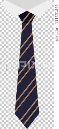 Necktie featuring a blue base with gold-colored stripes, paired with a formal white collar. 131331846