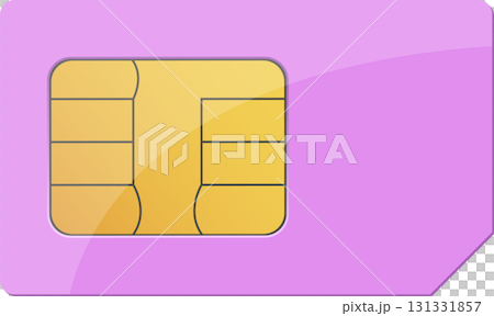 A pink-and-gold subscriber identity module (SIM) card for connecting cellular devices. 131331857