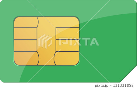 Green SIM card with gold chip. Mobile connectivity and network access in a compact design. Green SIM card with gold chip. Mobile connectivity and network access in a compact design. 131331858