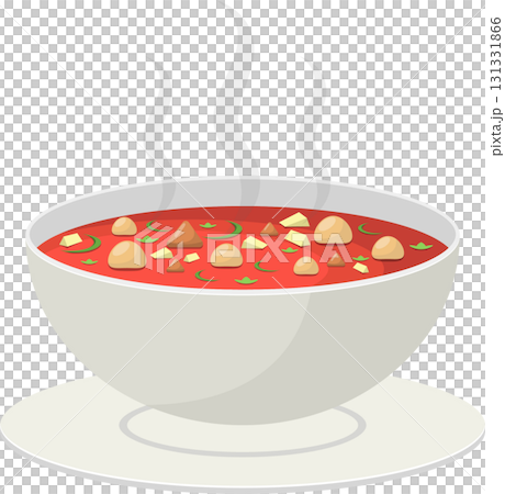 Steaming bowl of delicious soup filled with vegetables, broth, and hearty ingredients. Comfort food. 131331866