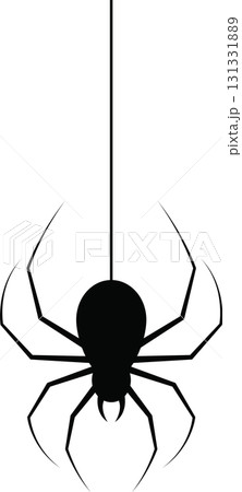 Silhouette of a spider dangling from a thread against a solid black background. Spooky vibe. Silhouette of a spider dangling from a thread against a solid black background. Spooky vibe. 131331889
