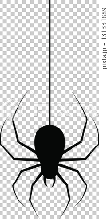 Silhouette of a spider dangling from a thread against a solid black background. Spooky vibe. Silhouette of a spider dangling from a thread against a solid black background. Spooky vibe. 131331889
