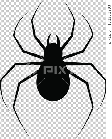 Silhouette of a spider. An eight legged arachnid with bulbous body on a stark black background. Silhouette of a spider. An eight legged arachnid with bulbous body on a stark black background. 131331893