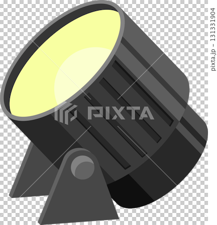 A spotlight shines, casting a bright glow in the darkness, highlighting a specific object. 131331904
