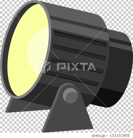 A black spotlight with a bright yellow light shines forward on a black background. 90 char A black spotlight with a bright yellow light shines forward on a black background. 90 char 131331905