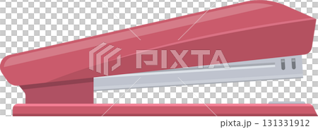 Close-up of a red stapler used to fasten sheets of paper together in offices and schools. 131331912
