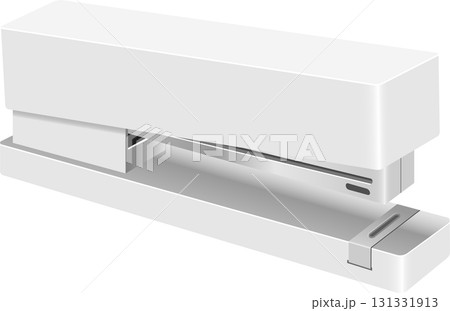 A pristine white stapler sits on a black surface, ready for office or personal stationery use. 131331913