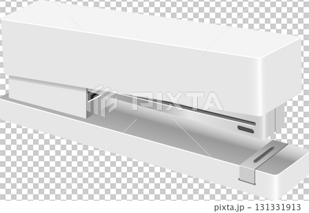 A pristine white stapler sits on a black surface, ready for office or personal stationery use. 131331913